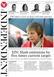 The Independent (UK) Newspaper Front Page for 28 November 2018