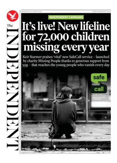 The Independent Newspaper Front Page (UK) for 28 January 2026