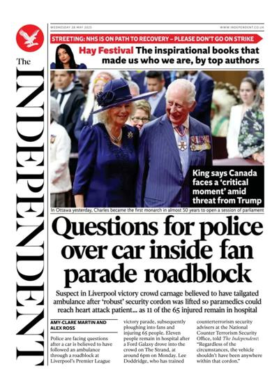 The Independent Newspaper Front Page (UK) for 28 May 2025