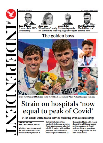 The Independent Newspaper Front Page (UK) for 28 July 2021