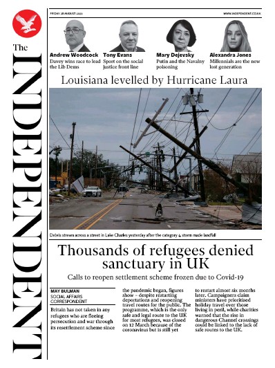 The Independent Newspaper Front Page (UK) for 28 August 2020