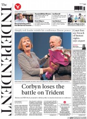 The Independent (UK) Newspaper Front Page for 28 September 2015