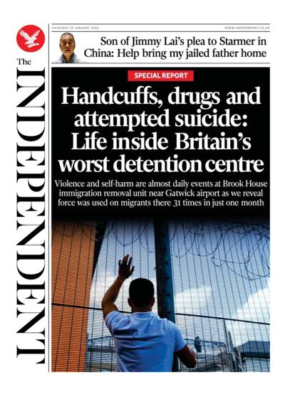 The Independent Newspaper Front Page (UK) for 29 January 2026