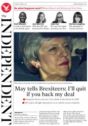 The Independent (UK) Newspaper Front Page for 29 March 2019