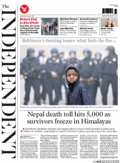 The Independent (UK) Newspaper Front Page for 29 April 2015