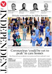 The Independent (UK) Newspaper Front Page for 29 April 2020