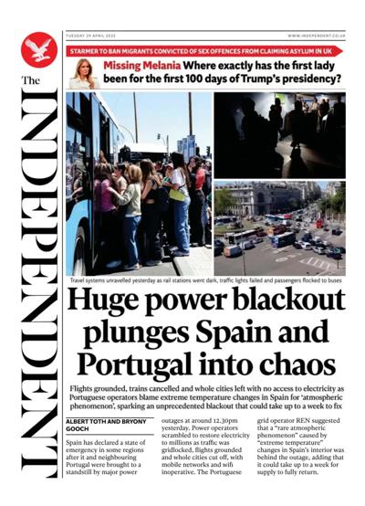 The Independent Newspaper Front Page (UK) for 29 April 2025