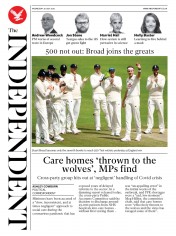 The Independent (UK) Newspaper Front Page for 29 July 2020