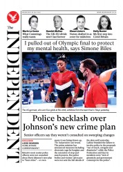 The Independent (UK) Newspaper Front Page for 29 July 2021