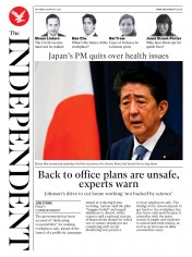 The Independent (UK) Newspaper Front Page for 29 August 2020