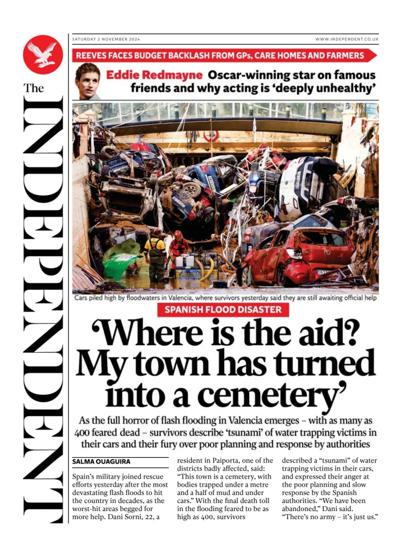 The Independent Newspaper Front Page (UK) for 2 November 2024