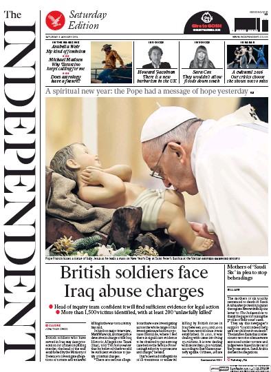 The Independent Newspaper Front Page (UK) for 2 January 2016