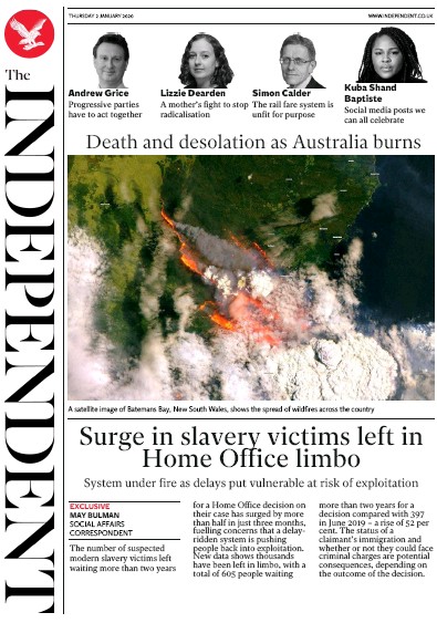 The Independent Newspaper Front Page (UK) for 2 January 2020