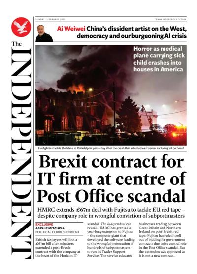 The Independent Newspaper Front Page (UK) for 2 February 2025