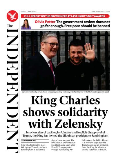The Independent Newspaper Front Page (UK) for 2 March 2025