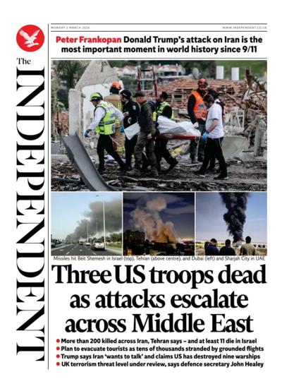 The Independent Newspaper Front Page (UK) for 2 March 2026