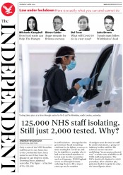 The Independent (UK) Newspaper Front Page for 2 April 2020