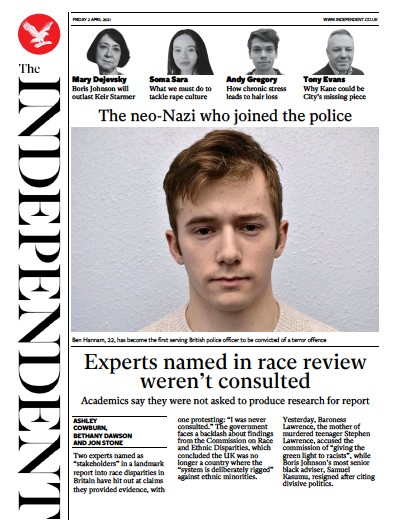 The Independent Newspaper Front Page (UK) for 2 April 2021