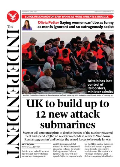The Independent Newspaper Front Page (UK) for 2 June 2025