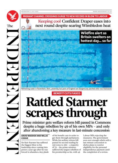 The Independent Newspaper Front Page (UK) for 2 July 2025
