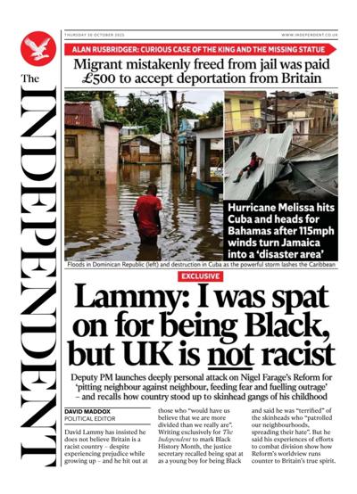 The Independent Newspaper Front Page (UK) for 30 October 2025