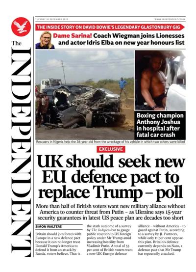 The Independent Newspaper Front Page (UK) for 30 December 2025