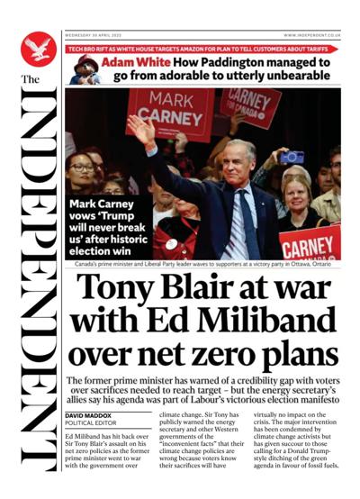 The Independent Newspaper Front Page (UK) for 30 April 2025