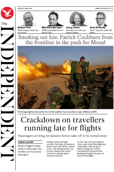 The Independent Newspaper Front Page (UK) for 30 May 2016