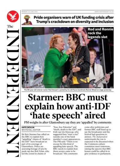The Independent Newspaper Front Page (UK) for 30 June 2025