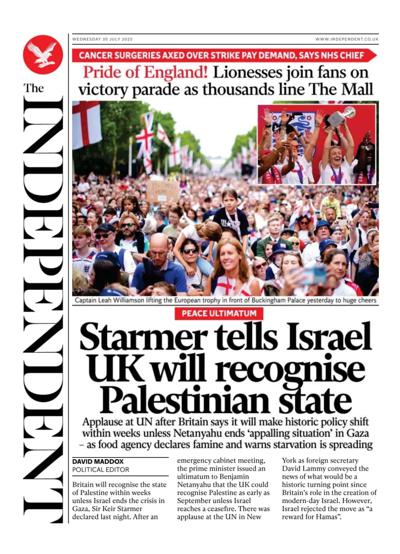 The Independent Newspaper Front Page (UK) for 30 July 2025