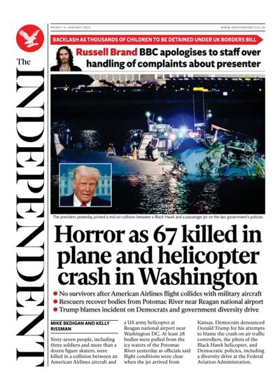 The Independent Newspaper Front Page (UK) for 31 January 2025