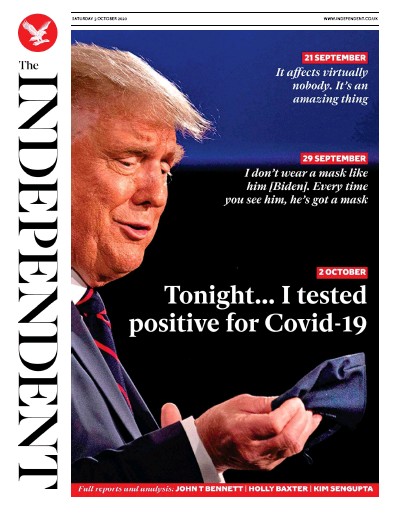 The Independent Newspaper Front Page (UK) for 3 October 2020