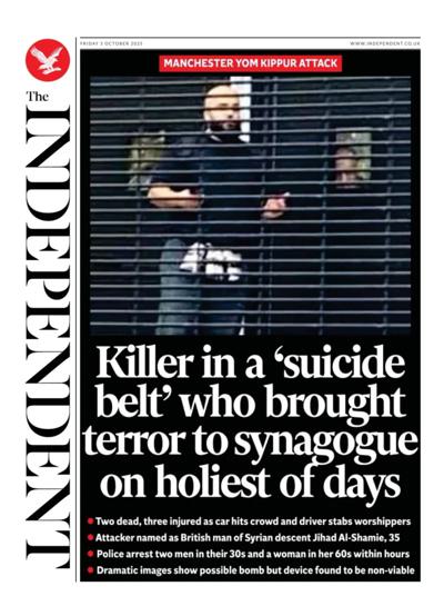 The Independent Newspaper Front Page (UK) for 3 October 2025