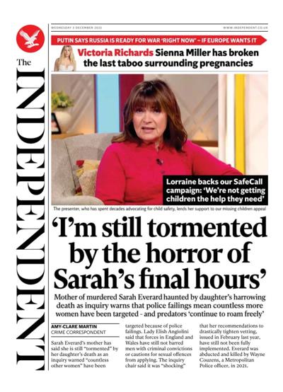 The Independent Newspaper Front Page (UK) for 3 December 2025