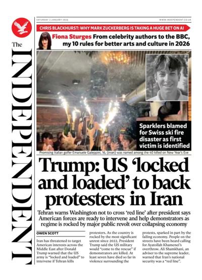 The Independent Newspaper Front Page (UK) for 3 January 2026