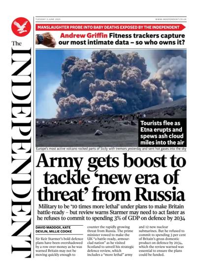 The Independent Newspaper Front Page (UK) for 3 June 2025