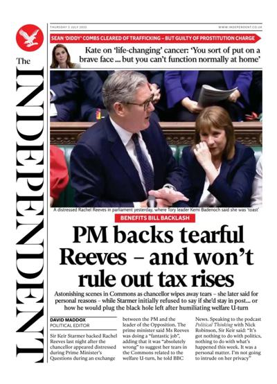The Independent Newspaper Front Page (UK) for 3 July 2025