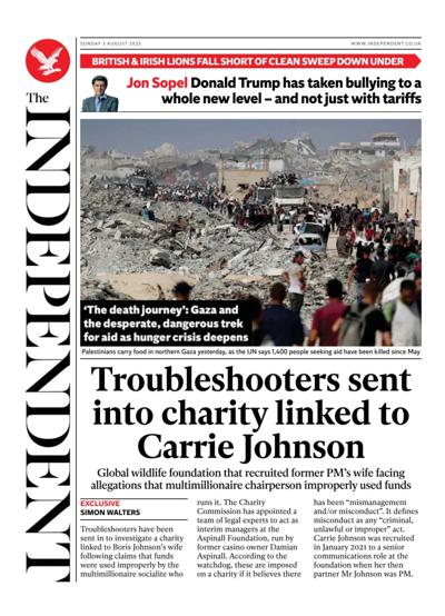 The Independent Newspaper Front Page (UK) for 3 August 2025