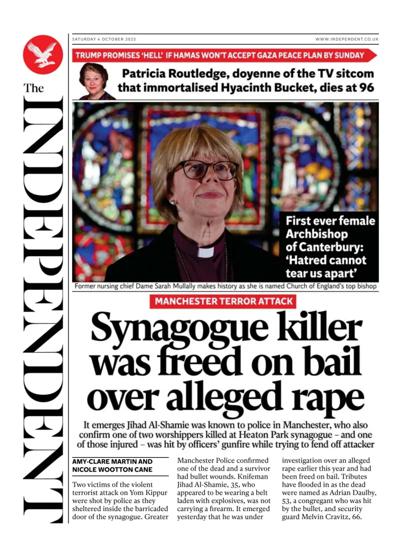 The Independent Newspaper Front Page (UK) for 4 October 2025