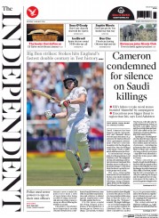 The Independent (UK) Newspaper Front Page for 4 January 2016