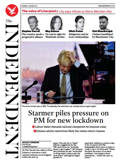 The Independent Newspaper Front Page (UK) for 4 January 2021