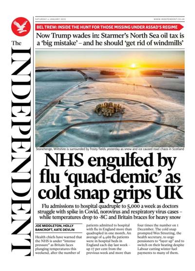 The Independent Newspaper Front Page (UK) for 4 January 2025