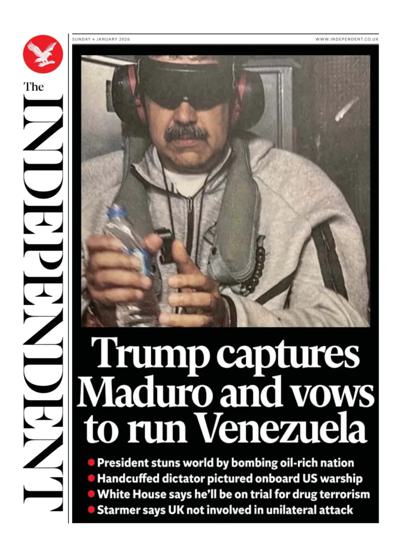 The Independent Newspaper Front Page (UK) for 4 January 2026
