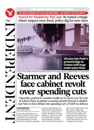 The Independent Newspaper Front Page (UK) for 4 June 2025
