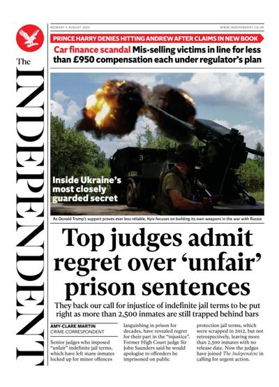 The Independent Newspaper Front Page (UK) for 4 August 2025
