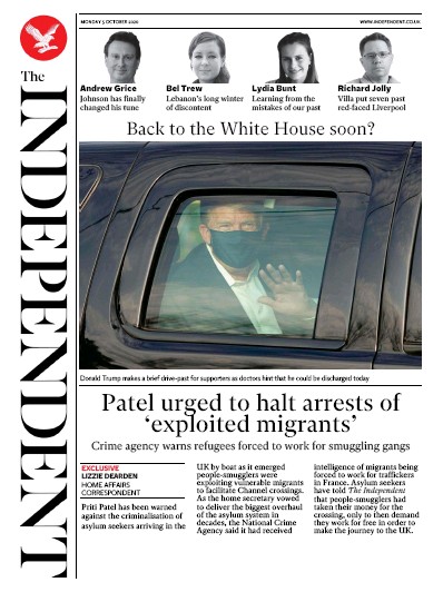 The Independent Newspaper Front Page (UK) for 5 October 2020