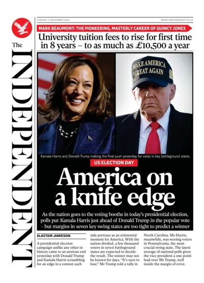 The Independent Newspaper Front Page (UK) for 5 November 2024