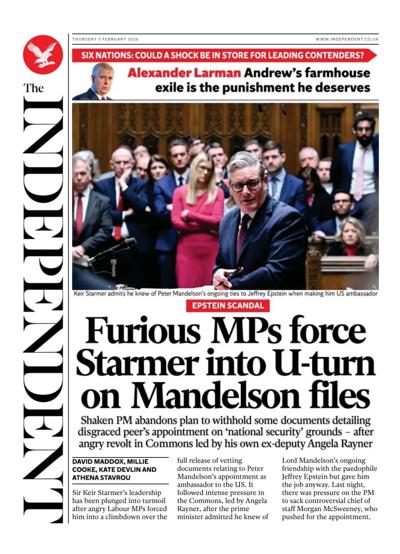 The Independent Newspaper Front Page (UK) for 5 February 2026