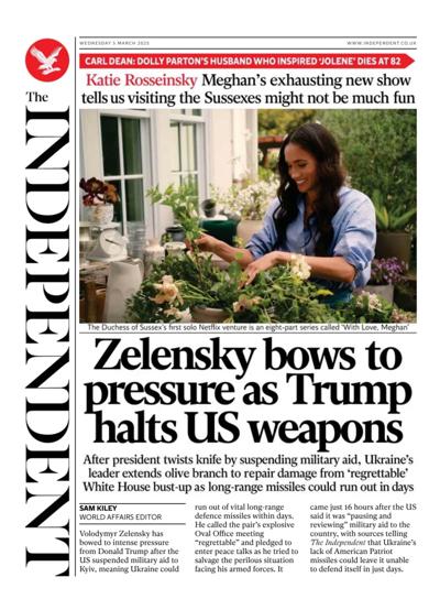 The Independent Newspaper Front Page (UK) for 5 March 2025