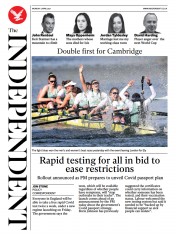 The Independent (UK) Newspaper Front Page for 5 April 2021